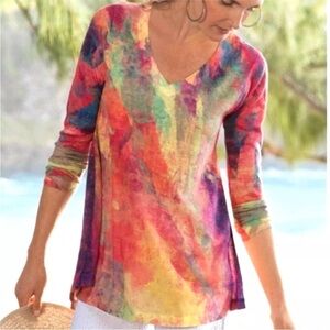 Soft Surroundings Plein De Couleurs Tunic Multicolor Top Shirt Womens M Petite